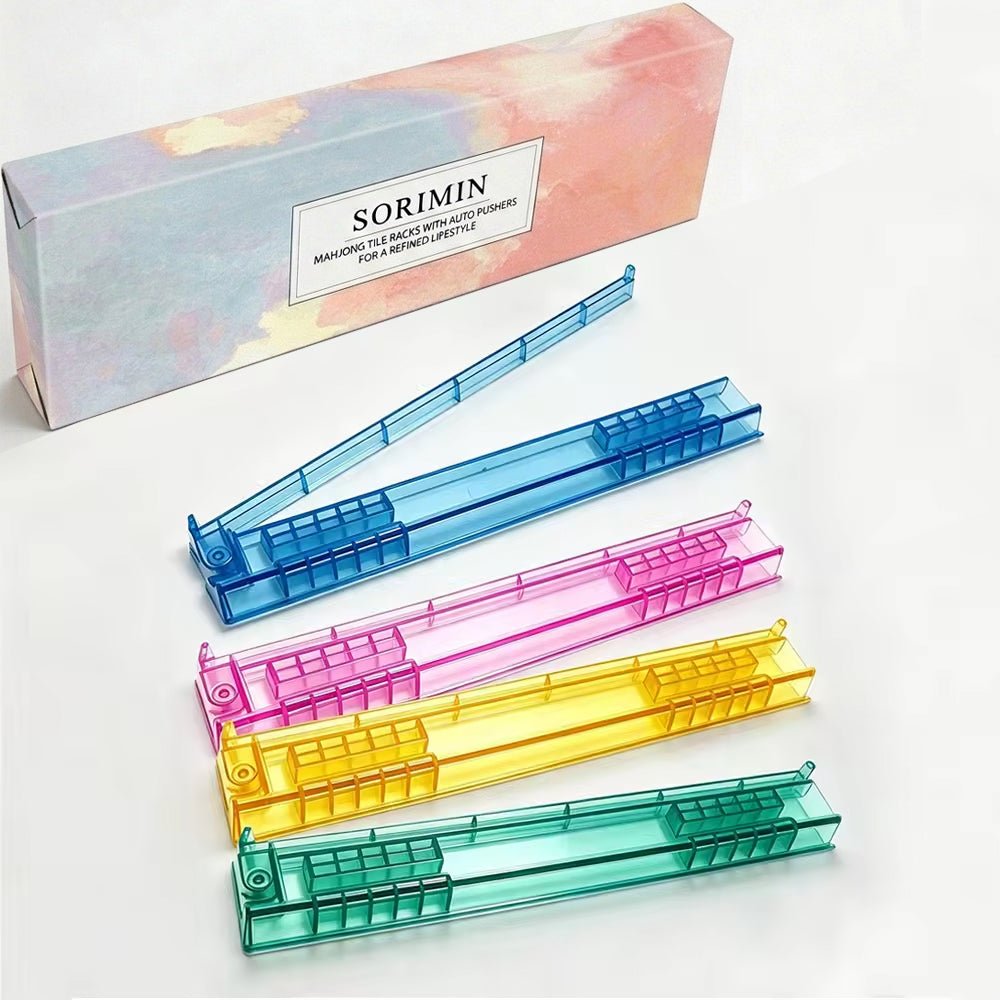 Non-Slip Clear White Mahjong Rack Set of 4 With Storage Box