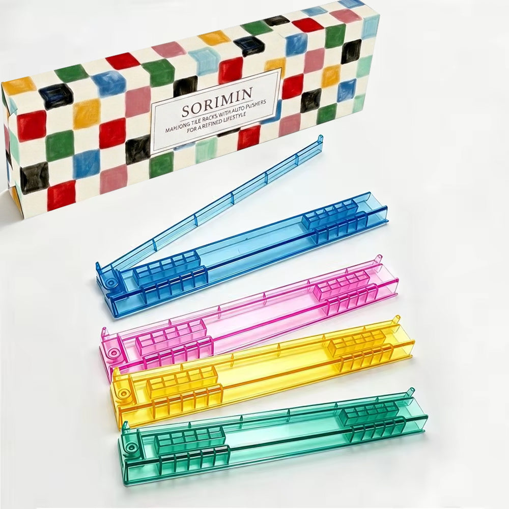 4Pcs Non-Slip Mahjong Racks Clear White Tile Holders with Box