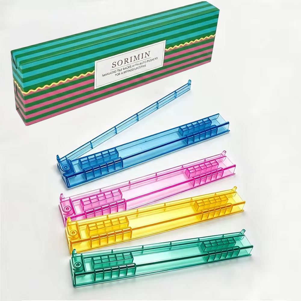 4 Pack Clear White Mahjong Tile Holders Non-Slip For Mahjong Game With Box