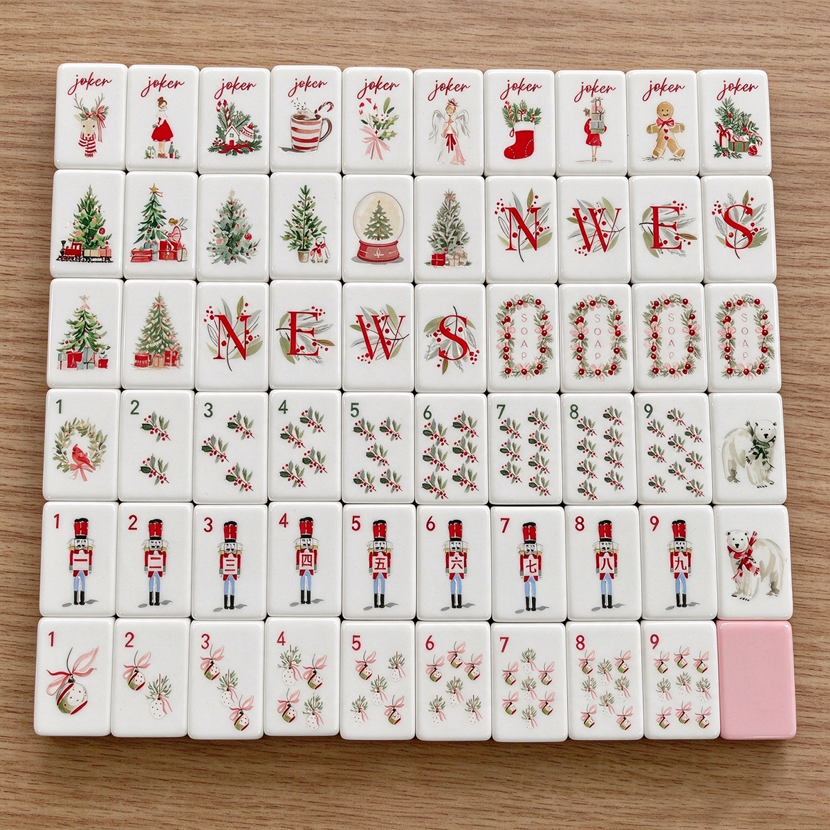 Pink Christmas Style Acrylic Mahjong Tiles