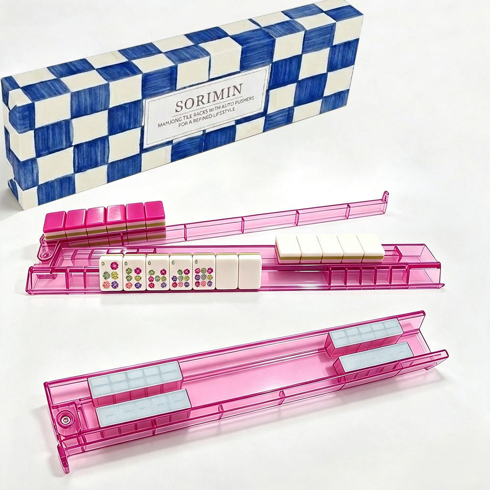 Non-Slip 4-Piece Mahjong Racks Clear White With Storage Case