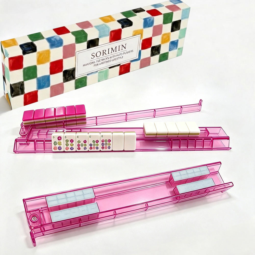 4Pcs Non-Slip Mahjong Racks Clear White Tile Holders with Box