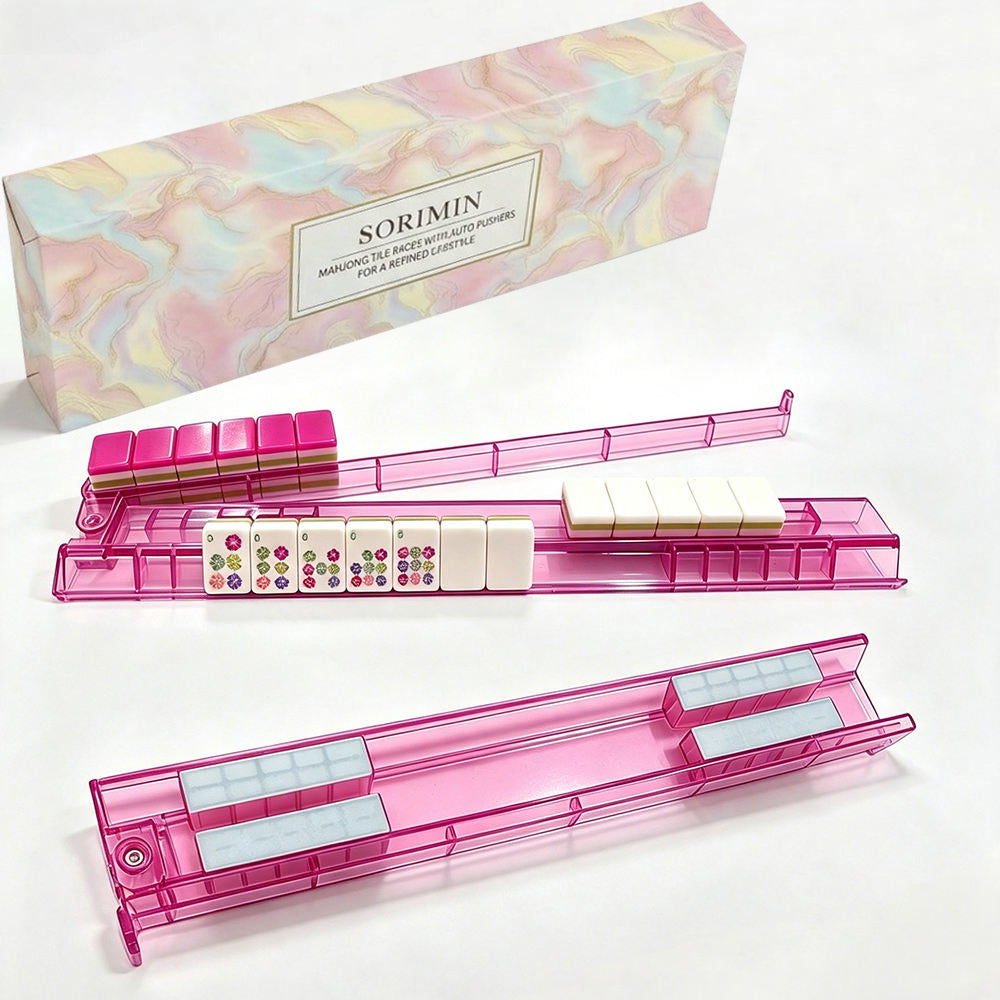 Clear White 4Pcs Mahjong Push Racks Non-Slip For Family Game With Box