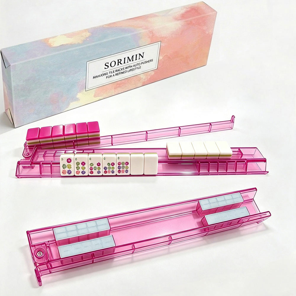 Non-Slip Clear White Mahjong Rack Set of 4 With Storage Box