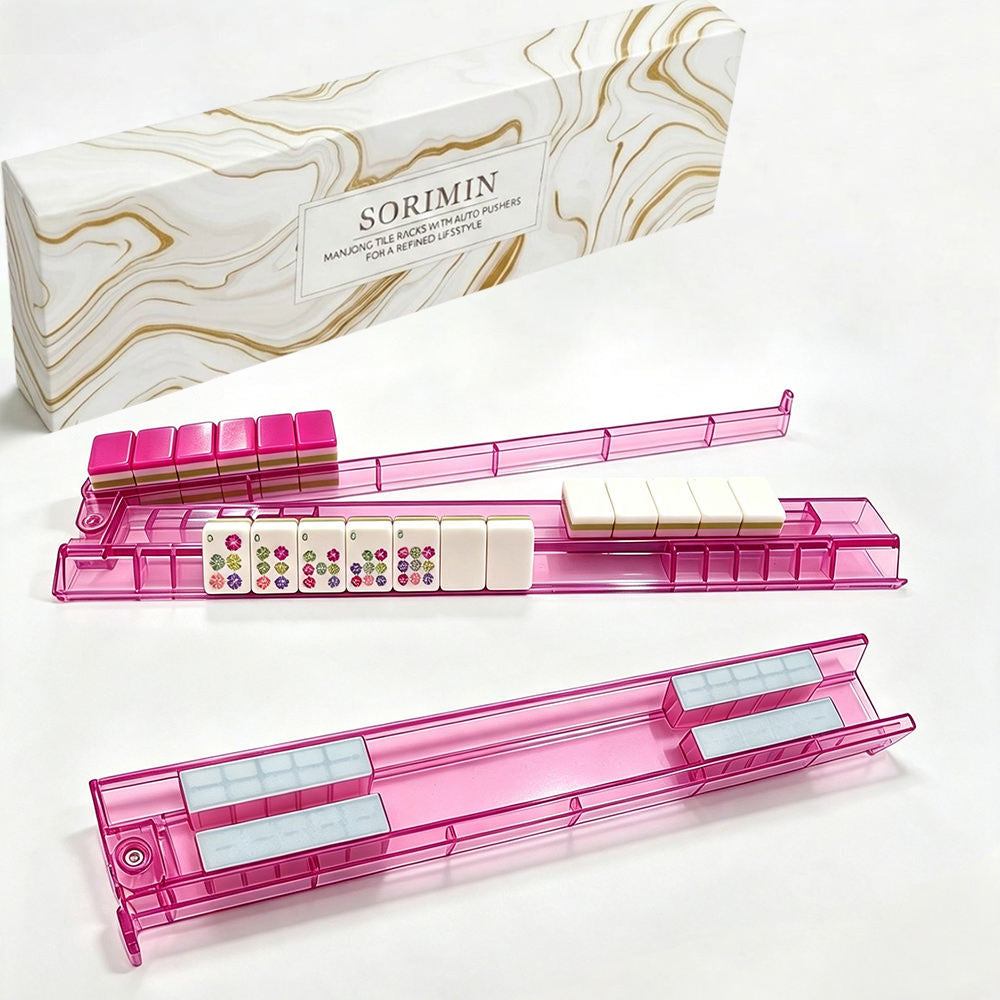 Clear White Mahjong Tile Racks 4 Pack Non-Slip With Storage Case