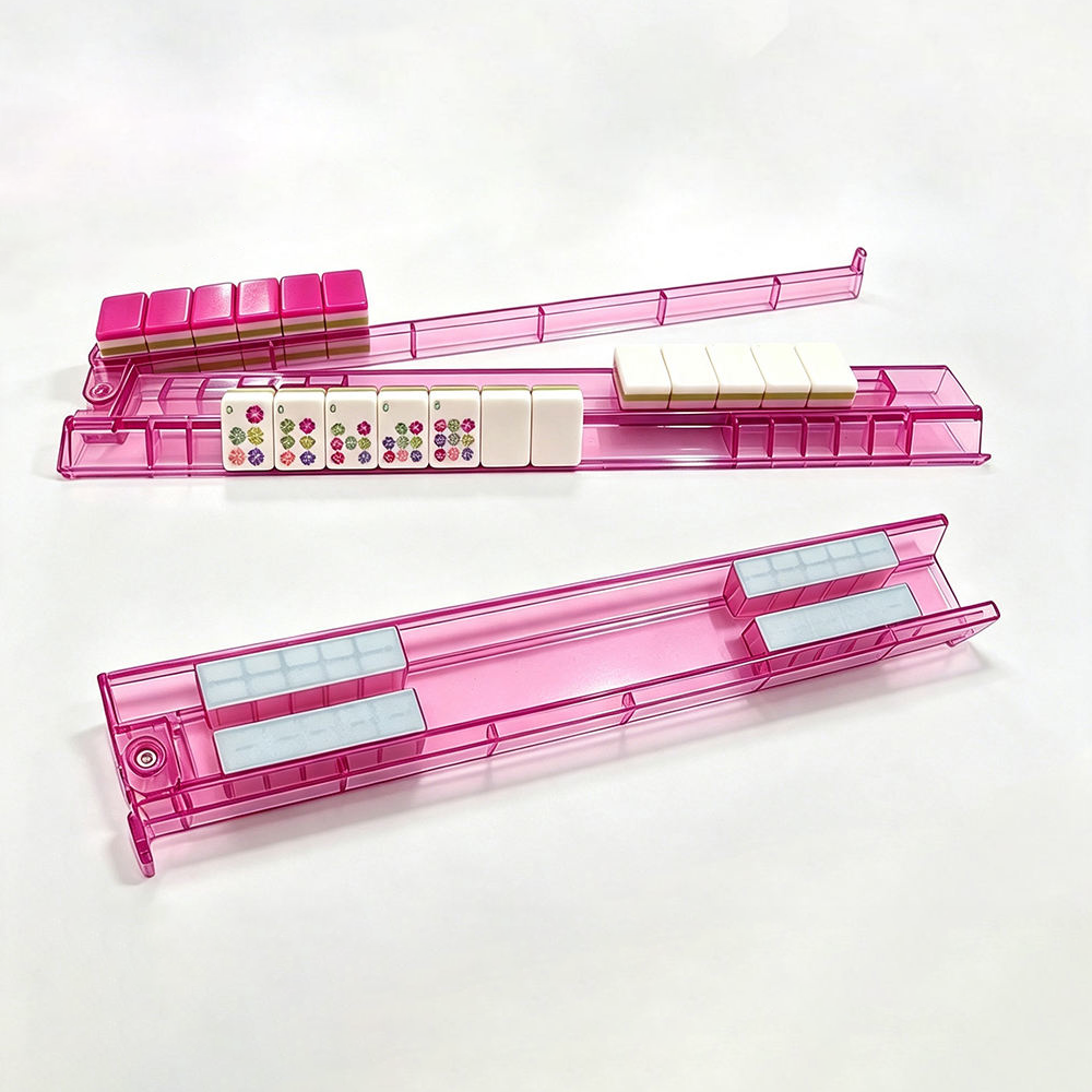 Premium 4-Piece White Clear Mahjong Racks & Pushers With Box