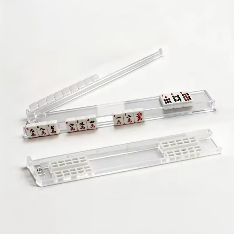 Premium 4-Piece White Clear Mahjong Racks & Pushers With Box