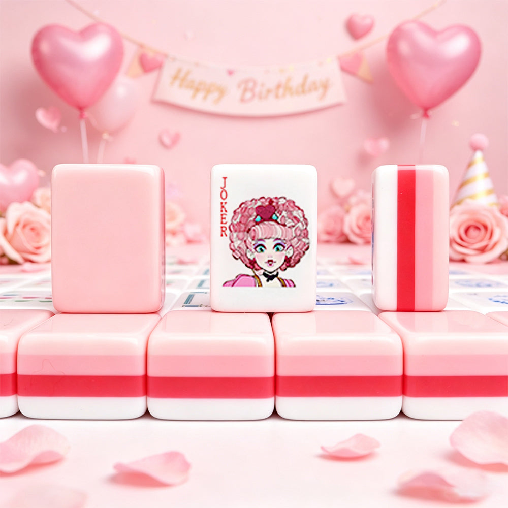 Pink Mahjong Game Set Birthday Present Decorative Mahjong Tiles