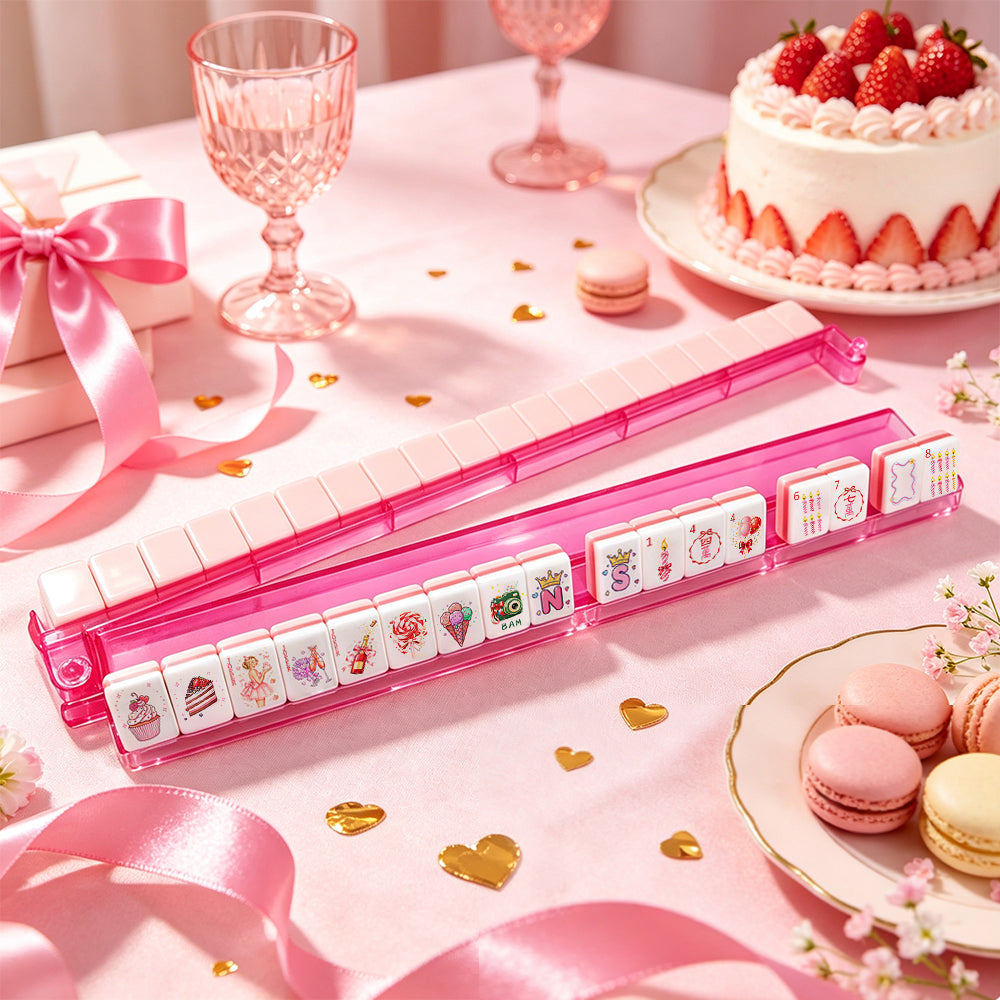 Pink Mahjong Game Set Birthday Present Decorative Mahjong Tiles